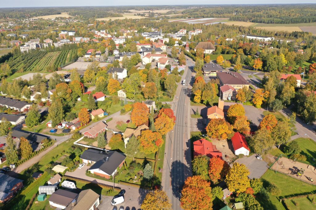 Flygfoto av en bostadsområde.