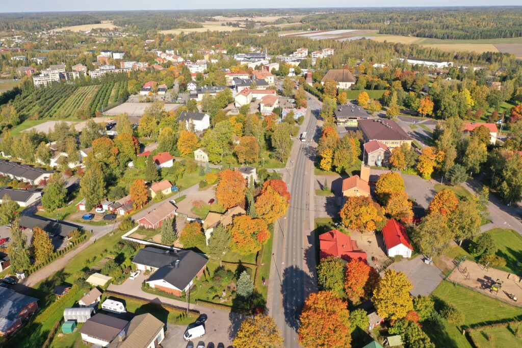 Aerial view of a residential area.