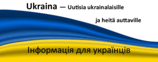 Ukraina lipun väreillä varustettu banneri.