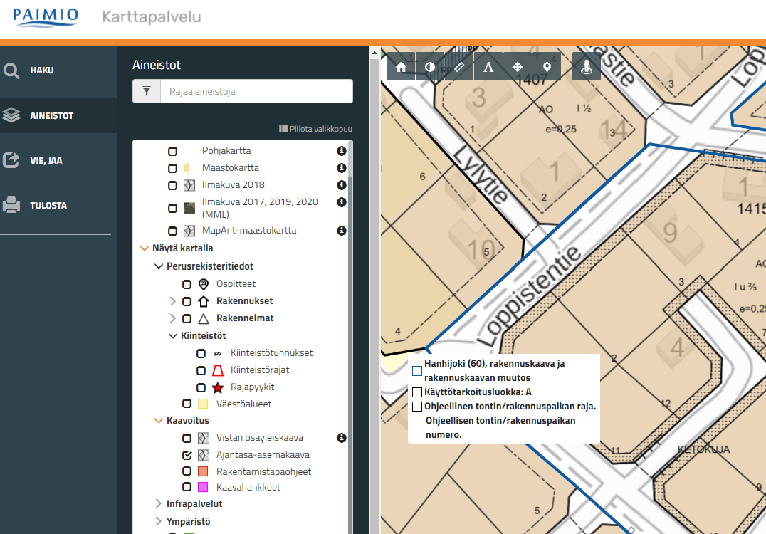 Ote Paimion karttapalvelusta.