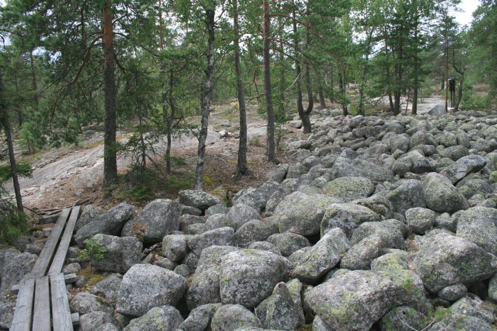 Luontopolun varrella on laaja pirunpelto, eli muinaisranta.