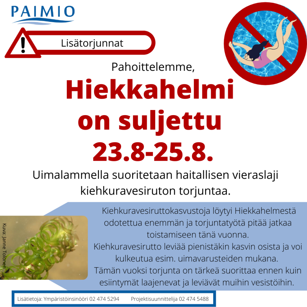 Hiekkahelmi on suljettu 23-25.8. vieraslajitorjuntojen vuoksi.