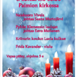 Kynttiöitä ja joulukoristeita Lucian päivän konsertin mainoksessa.