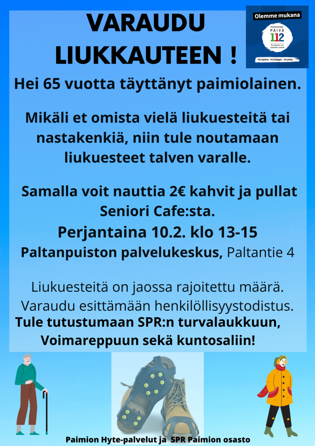 Varaudu liukkauteen -tapahtuma Paltanpuistossa pe 10.2.2023 klo 13-15