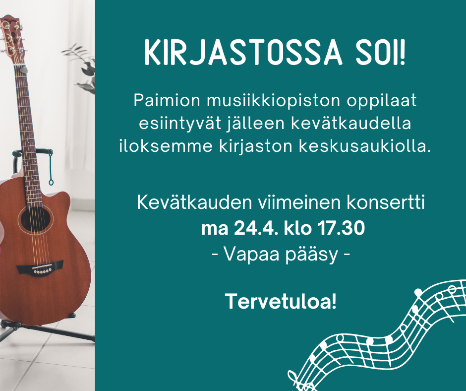 Kirjastossa soi -tapahtuman mainos.