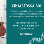 Kirjastossa soi -konserttien mainos.