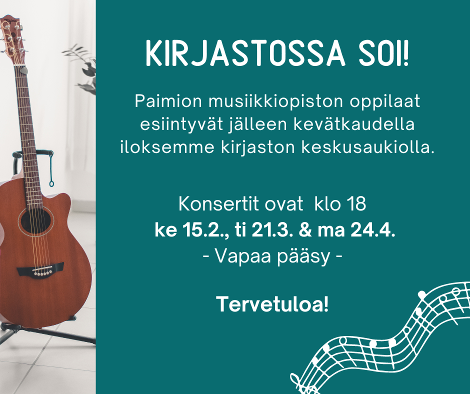 Kirjastossa soi -konserttien mainos.