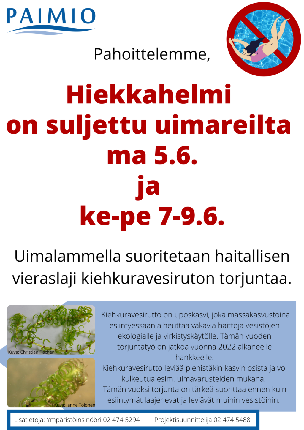 Hiekkahelmi on suljettu uimareilta vieraslajitorjuntojen ajaksi 5.6. ja 7-9.6.