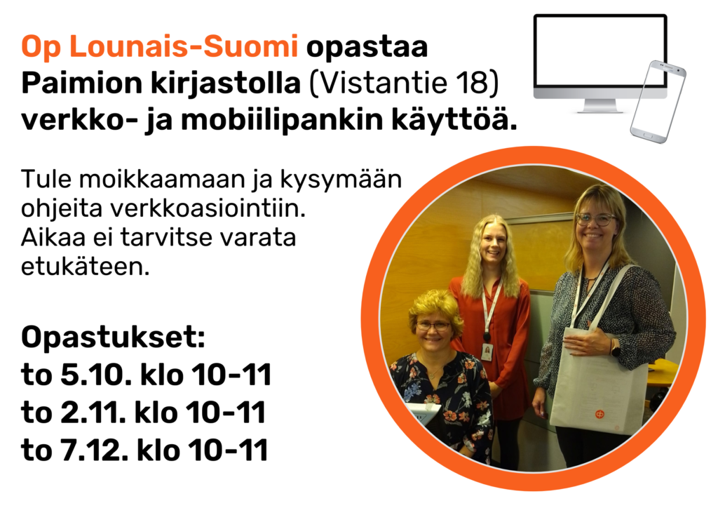 Op Lounais-Suomen verkkopankkiopastukset kirjastolla.