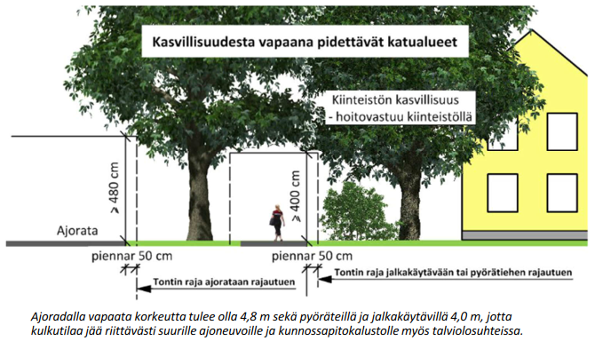 Kasvillisuudesta vapaana pidettävät katualueet.