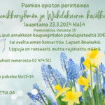 Harmoinikkaryhmän ja Wiihdekuoron kevätkonsertin mainos, jonka kuvituksena keväisiä kukkia.