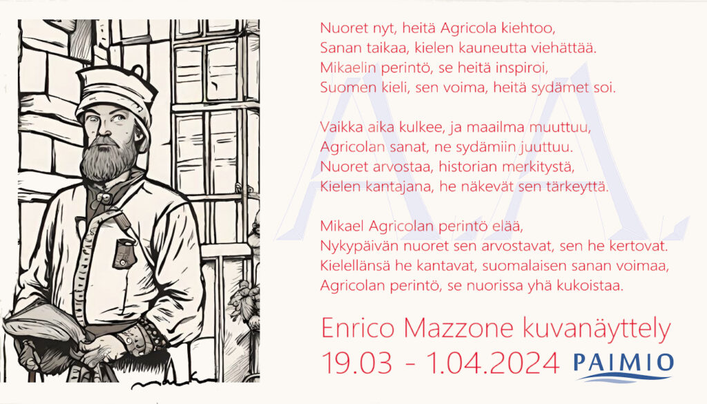 Enrico Mazzone Mikael Agricola -aiheinen näyttely maaliskuussa Paimiossa