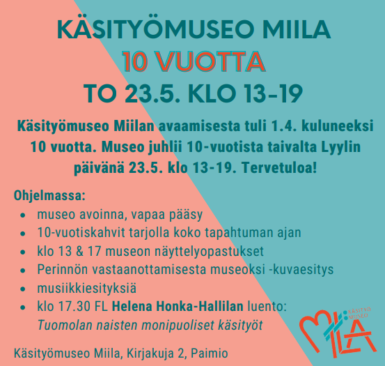 Miilan 10-vuotisjuhlan 23.5.2024 klo 13 - 19 mainos.