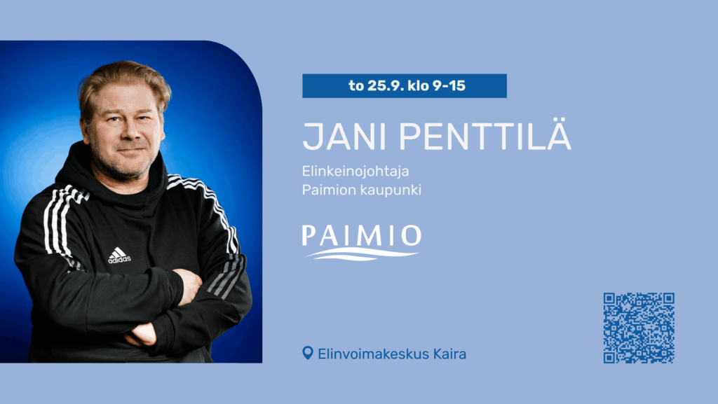 Kuvassa vaaleatukkainen mies musta huppari päällä. Kuvassa sininen tausta. Kuvassa myös tapahtuman tiedot ja ajankohta.