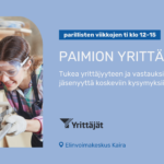 Vaaleansiniselle pohjalla tapahtuman tiedot, yrityksen logo ja tapahtuma-aika. Vasemmassa reunassa bannerikuvaa näkyy kuva naisesta joka tekee käsin töitä työkaluilla sepänpöydän ääressä.