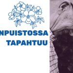 Paltanpuiston tapahtumille banneri, jossa seniori ikäinen pariskunta katsoo toisiaan iloisesti otsat yhdessä.