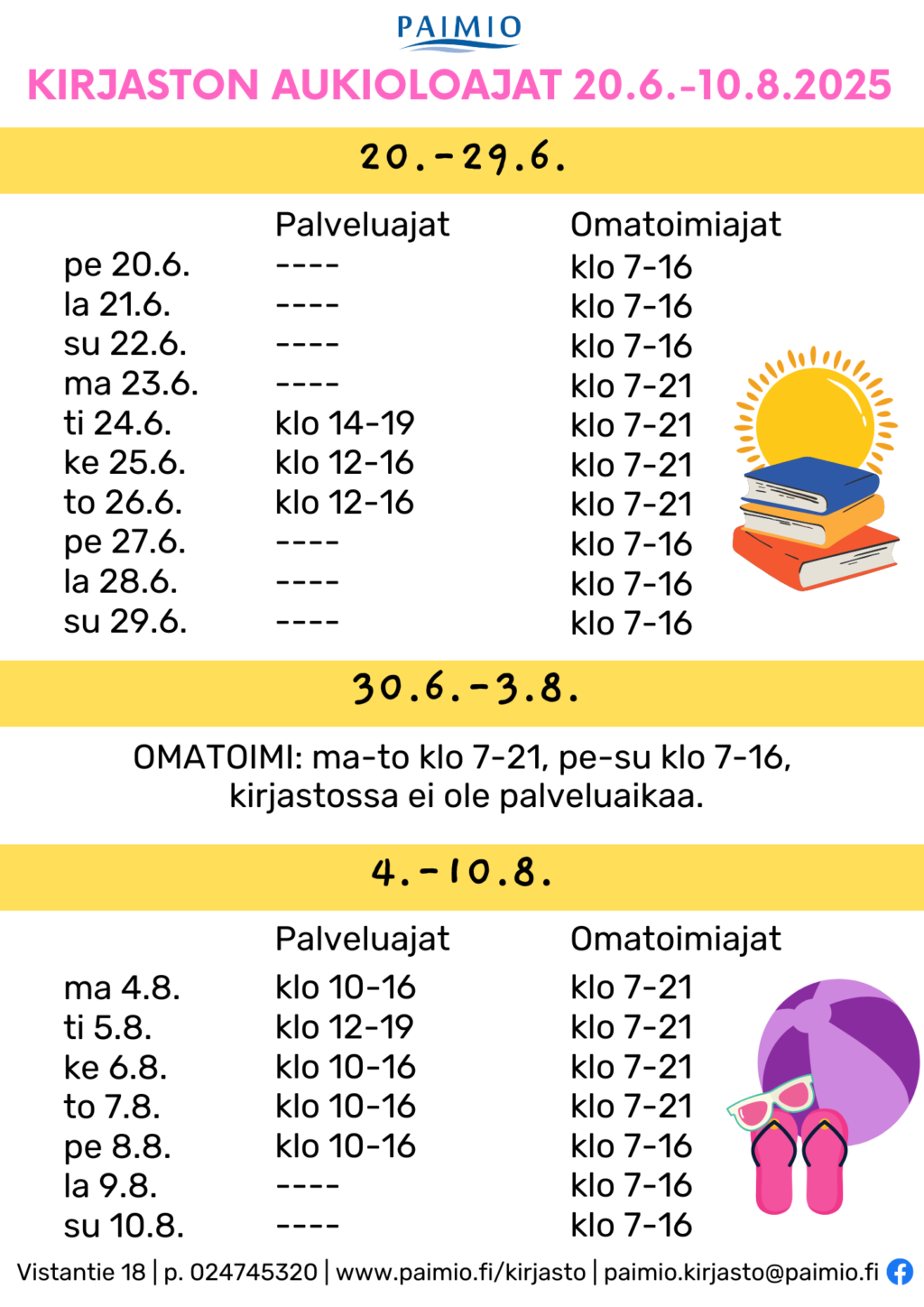Kesän 2025 aukiolopoikkeukset.