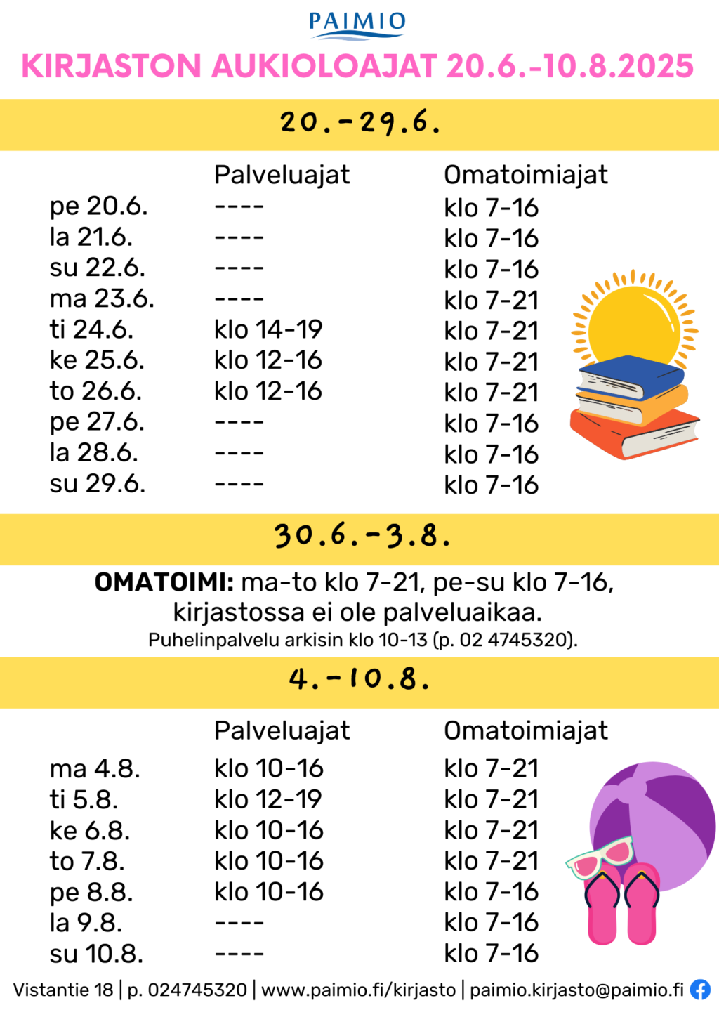 Kesän 2025 aukioloajat.