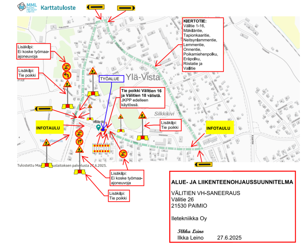 Kartta alueesta, johonn sulku kohdistuu + kiertotiet.