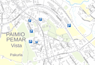 Paimion keskustan alueen karttaan on P-markeillä osoitettu paikat, jonne tapahtumayleisön on mahdollista pyskäköidä.