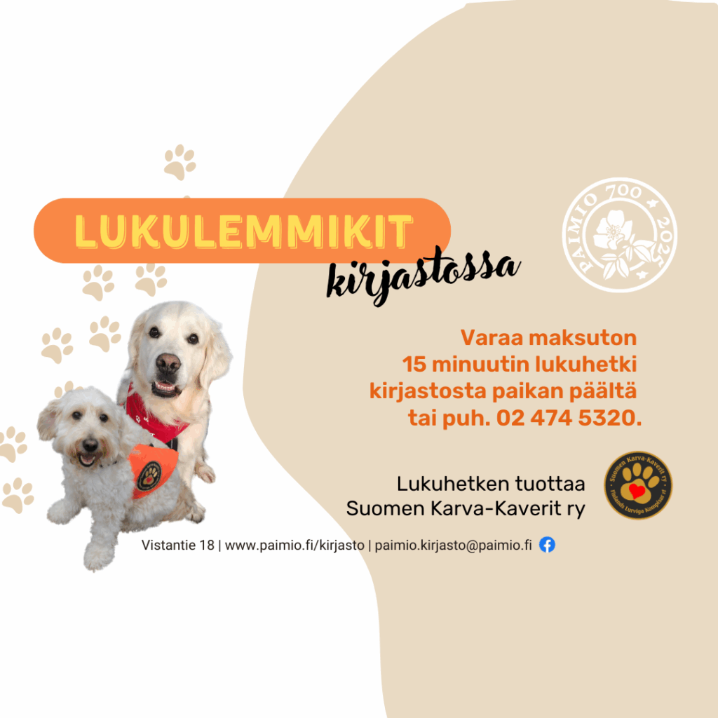 Lukulemmikit kirjastossa mainos.
