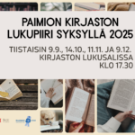 Kirjaston lukupiirin mainos syksy 2025.