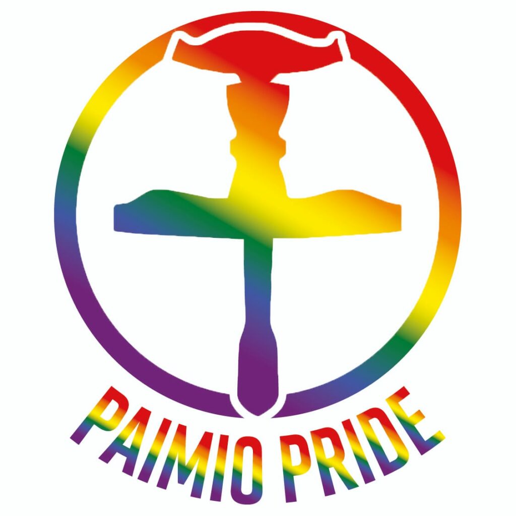 Paimio Pride ry:n logo, jossa monivärisen ympyrän keskellä monivärinen napakaira.