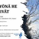 Kirkaalla säällä otettu kuva lehdettömän puun oksista, joiden takaa pilkistää aurinko. Lisäksi perustiedot Sinä yönä he lähtivät -tapahtumasta.