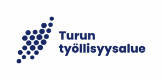 23 sinistä palloa ryhmiteltyinä sekä teksti Turun työllisyysalue.