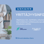 Bannerikuva. Vaaleansininen tausta. Vasemmalla kuva jossa henkilö pakkaa tuotetta pahvilaatikkoon. Oikealla tapahtuman tiedot ja yrityksen logot.