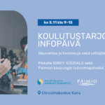 Vaaleansininen bannerikuva. Vasemmalla kuva ruskeahiuksisesta nuoresta naisesta, jolla on hiukset kiinni, suojalasit ja hän tekee käsityökaluilla tarkkuutta vaativaa työtä työpöydän ääressä. Kuvassa oikealla tapahtuman tiedot ja yritysten logoja.