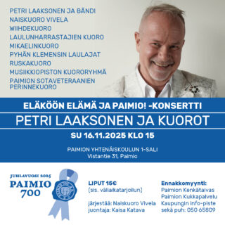 Mainos Eläkoon Elämä ja Paimio! -konsertista