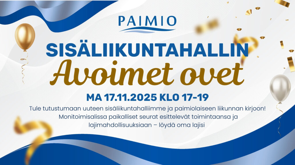 Sisäliikuntahallin avoimet ovet mainos