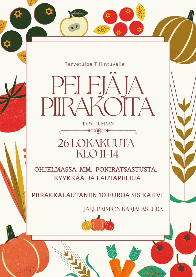 Taustsalla piirroskuvia erilaisista juureksista ja muista kasveista. Etualalla tapahtuman perustiedot.