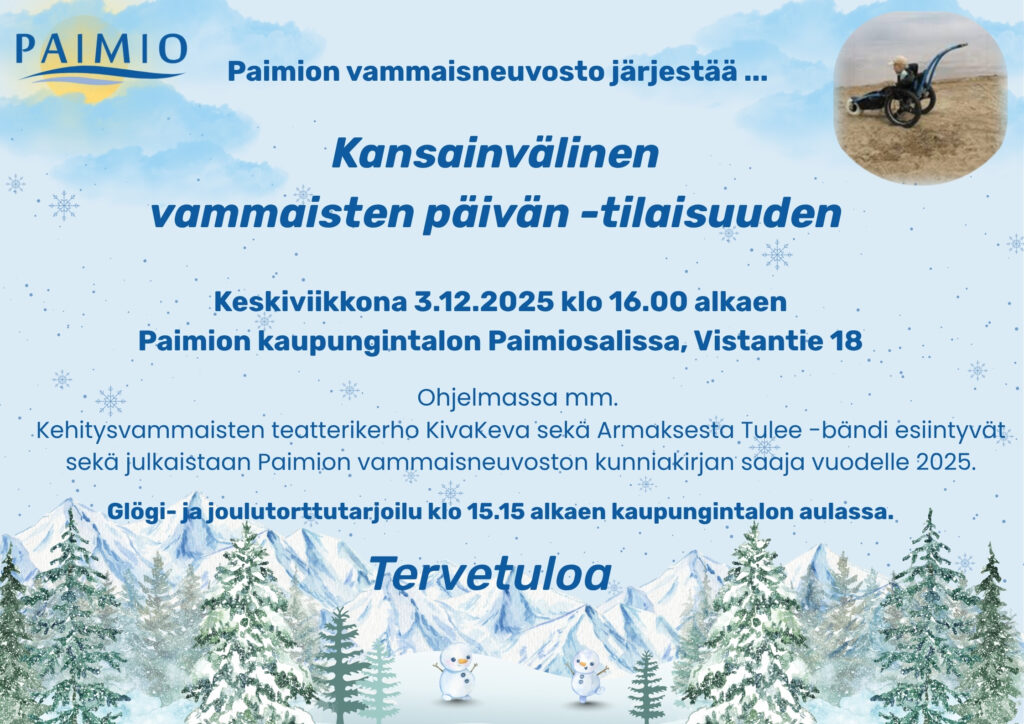Kansainvälinen vammaisten päivän -tilaisuuden mainos