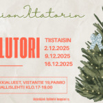 Piirroskuva joulukuusesta, johon ripustettu muutama rusetti. Lisäksi teksti Paimion Iltatorin Joulutori tiistaisin 2.12.2025, 9.12.2025 ja 16.12.2025.