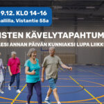 Ikäihmisiä kävelemässä Paimion sisäliikuntahallissa