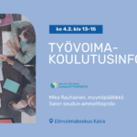 Sininen bannerikuva jossa vasemmalla kuva joka on otettu ylhäältäpäin ja jossa näkyy ihmisiä pöydän ääressä opiskelemassa ja oikealla tapahtuman tiedot ja tekstit.