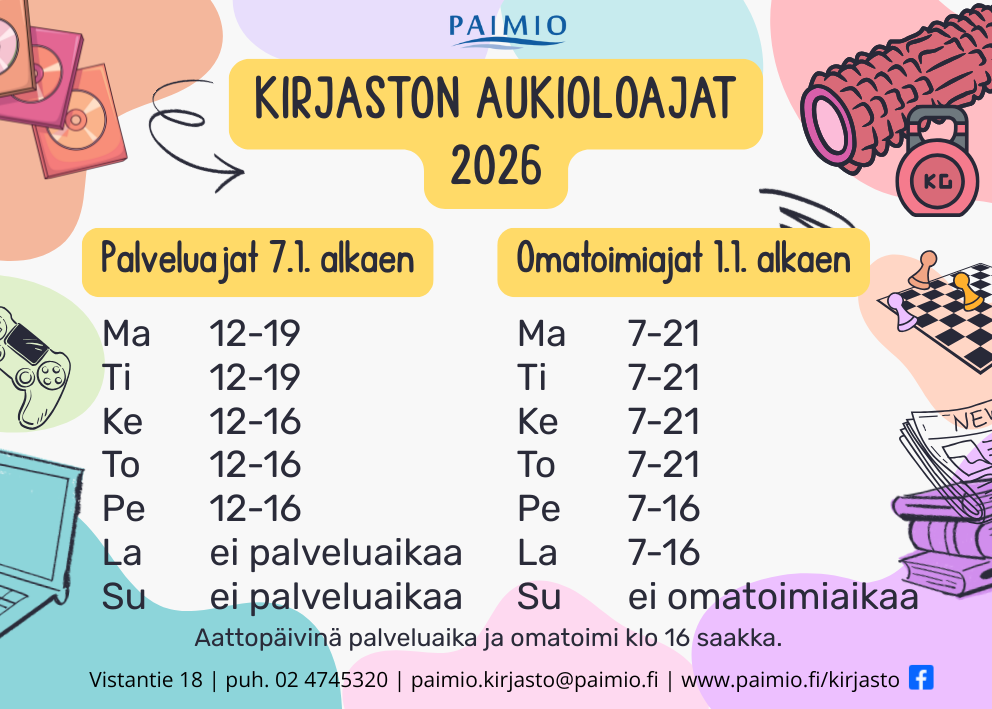 Vuoden 2026 aukioloajat.