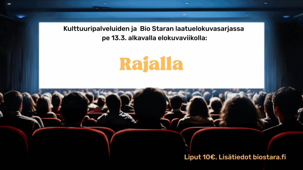 Pimeässä kuvassa ihmishahmot katsovat elokuvateatterin kirkasta ruutua.