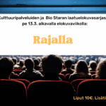 Pimeässä kuvassa ihmishahmot katsovat elokuvateatterin kirkasta ruutua.