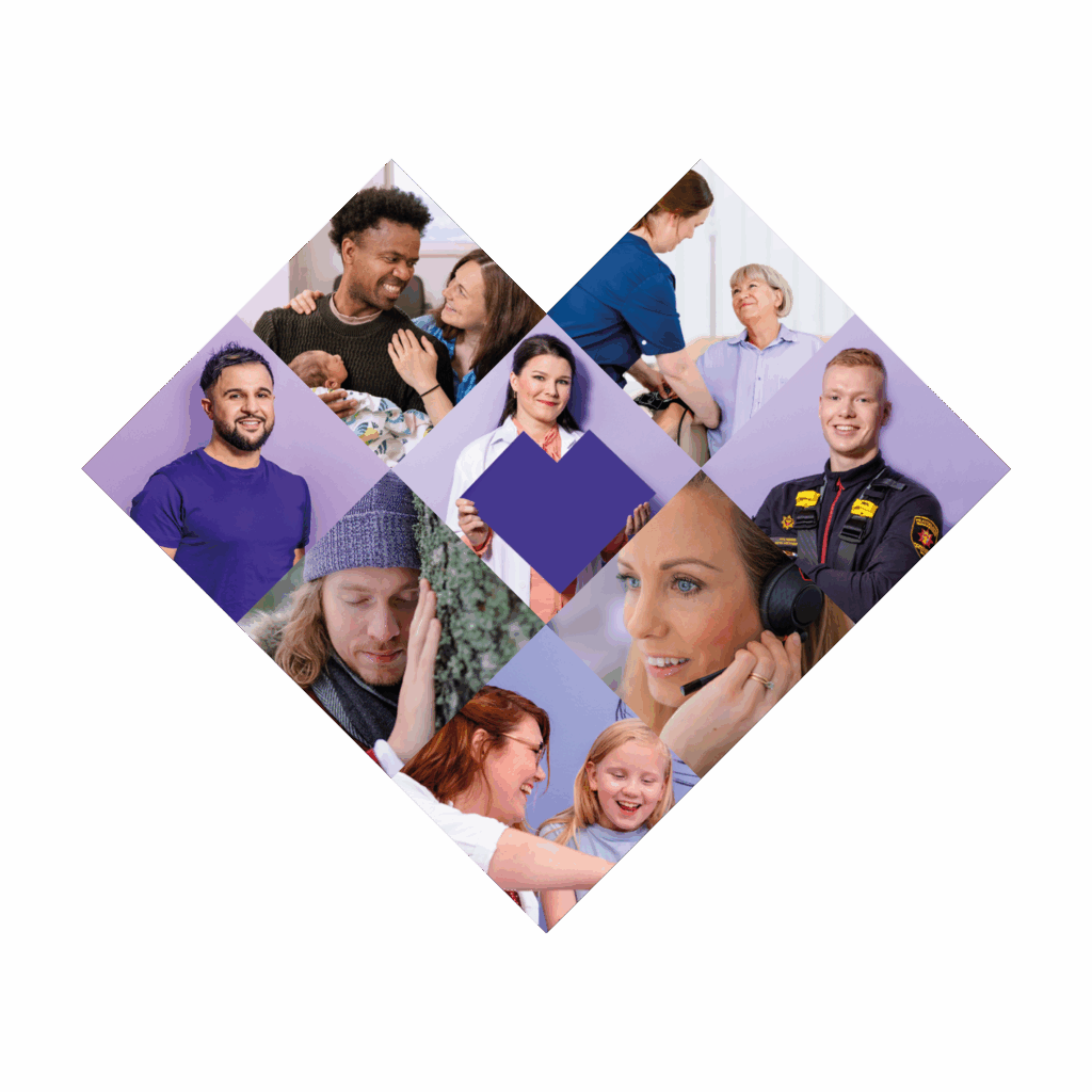 Sydämen muotoon koottu kahdeksan pikkukuvaa erilaisista työntekijöistä.
