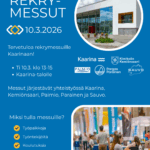 Rekry-messujen mainos, jossa perustiedot tapahtumasta sekä pikkuvissa Kaarina-talo ja näkymä messualueesta.