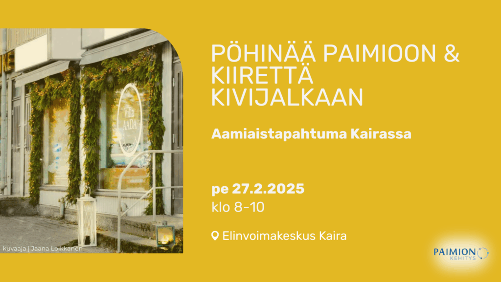 Keltainen bannerikuva, jossa vasemmalla kuva jossa näkyy kivijalkamyymälöiden näyteikkunoita. Oikealla valkoisella tekstillä tapahtuman nimi ja muut tapahtuman tiedot.