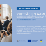 vaaleansininen banneri, jossa vasemmassa kulmassa kuva puhujasta ja yleisöstä valoisassa tilassa. Oikeassa reunassa tapahtuman tied