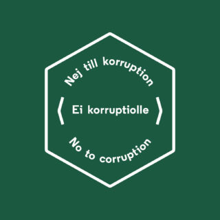 Vihreän taustan päällä valkoisella teksti ei korruptiolle.