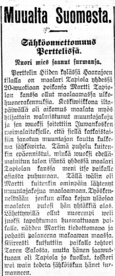 tekstiä vanhassa sanomalehtiartikkelissa.