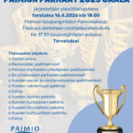 Piirroskuva pokaalista sekä Gaalan perustiedot ja Paimion kaupungin logo.