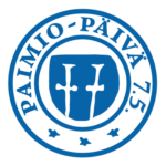 Pyöreä sinittelogo, jonka keskellä kaksi miekkamaista napakairaa. Kehäalueella teksti Paimio-päivä 7.5.