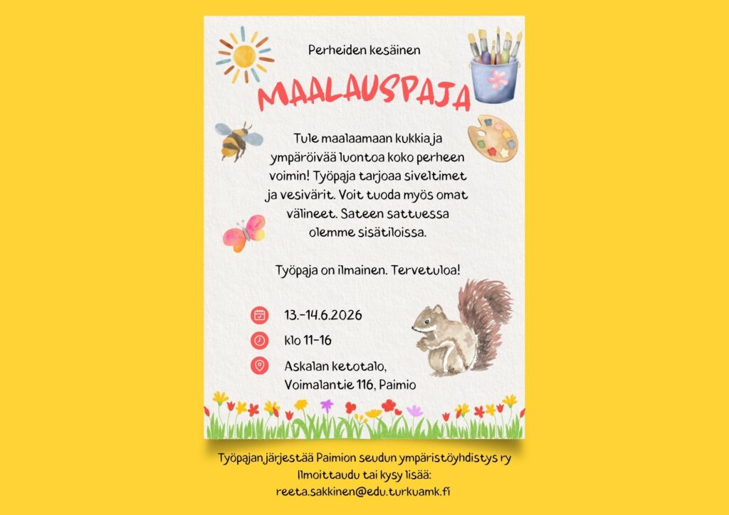 Piirroskuvia luonnonkasveista ja maalausvälineistä.